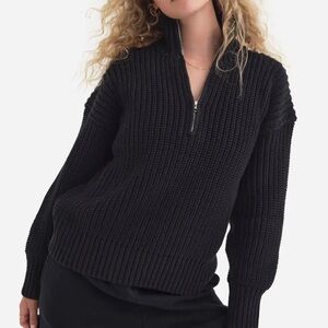 MATE THE LABEL Black Organic Chunky Knit Half-Zip Sweater